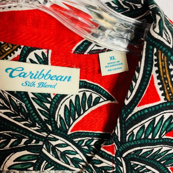 Caribbean Hawaiian Shirt Mens XL Short Sleeve Red Silk Blend Beach Cruise Vacay - Picture 6 of 12